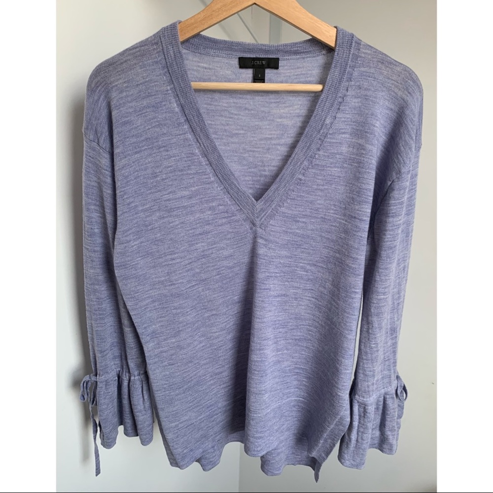 J. Crew • S • 100% Merino Wool V Neck Long Sleeve Ruffle Cuff Sweater